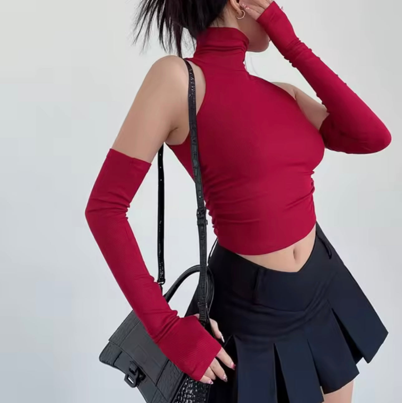 Seamless Ribbed Turtleneck Crop Top