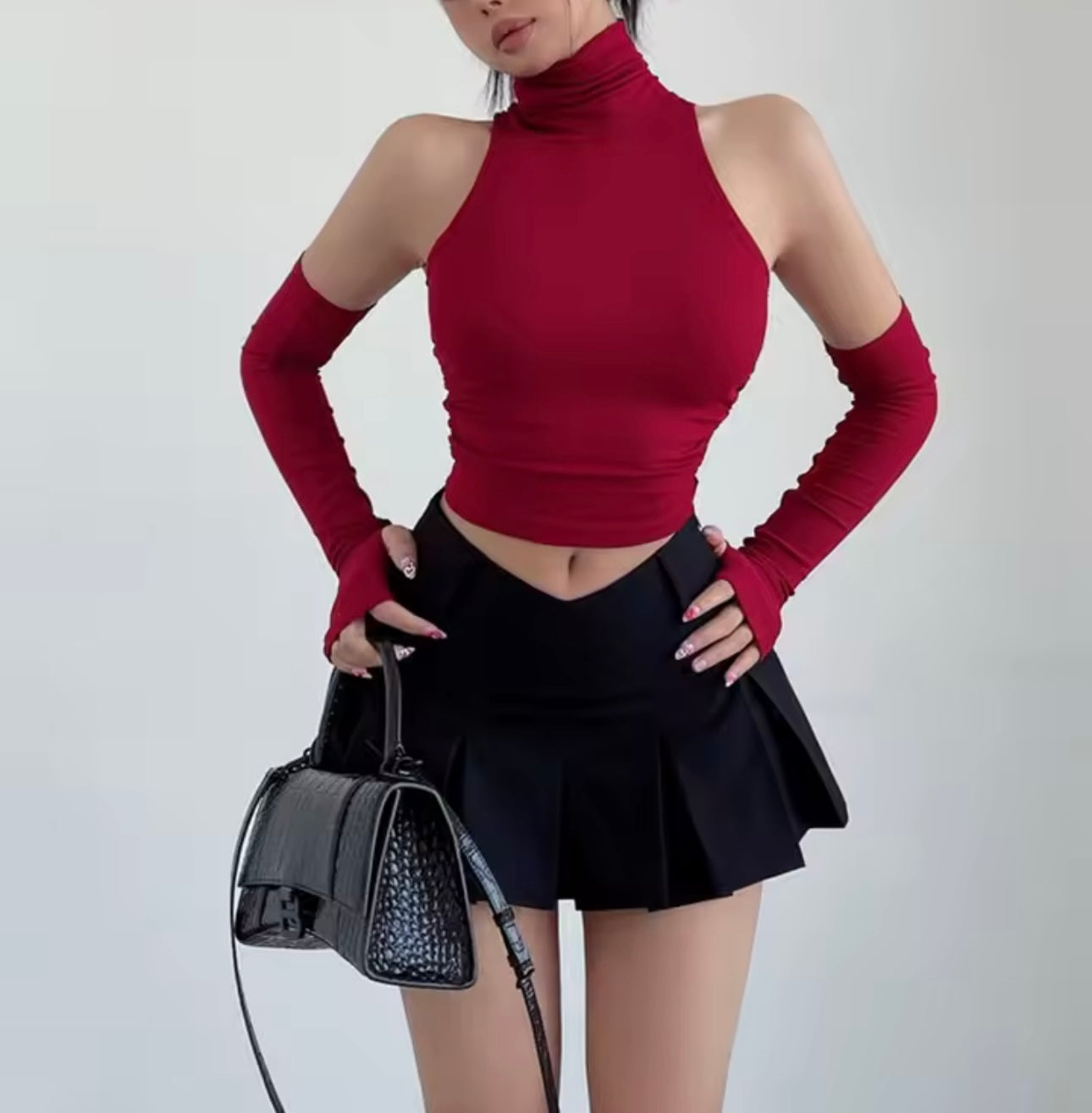 Seamless Ribbed Turtleneck Crop Top