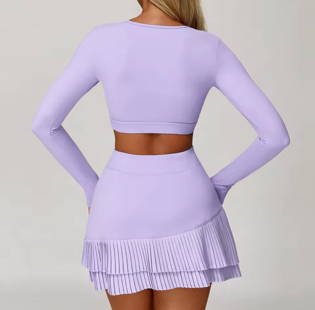 Women’s Autumn Yoga Long Sleeve Crop Top & Shorts Set