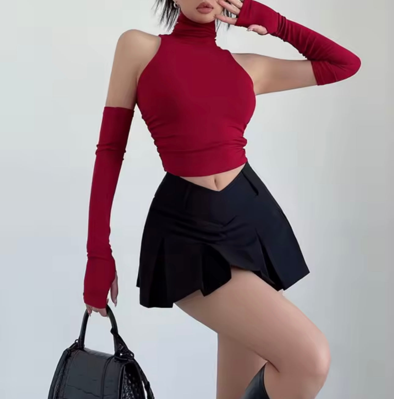 Seamless Ribbed Turtleneck Crop Top