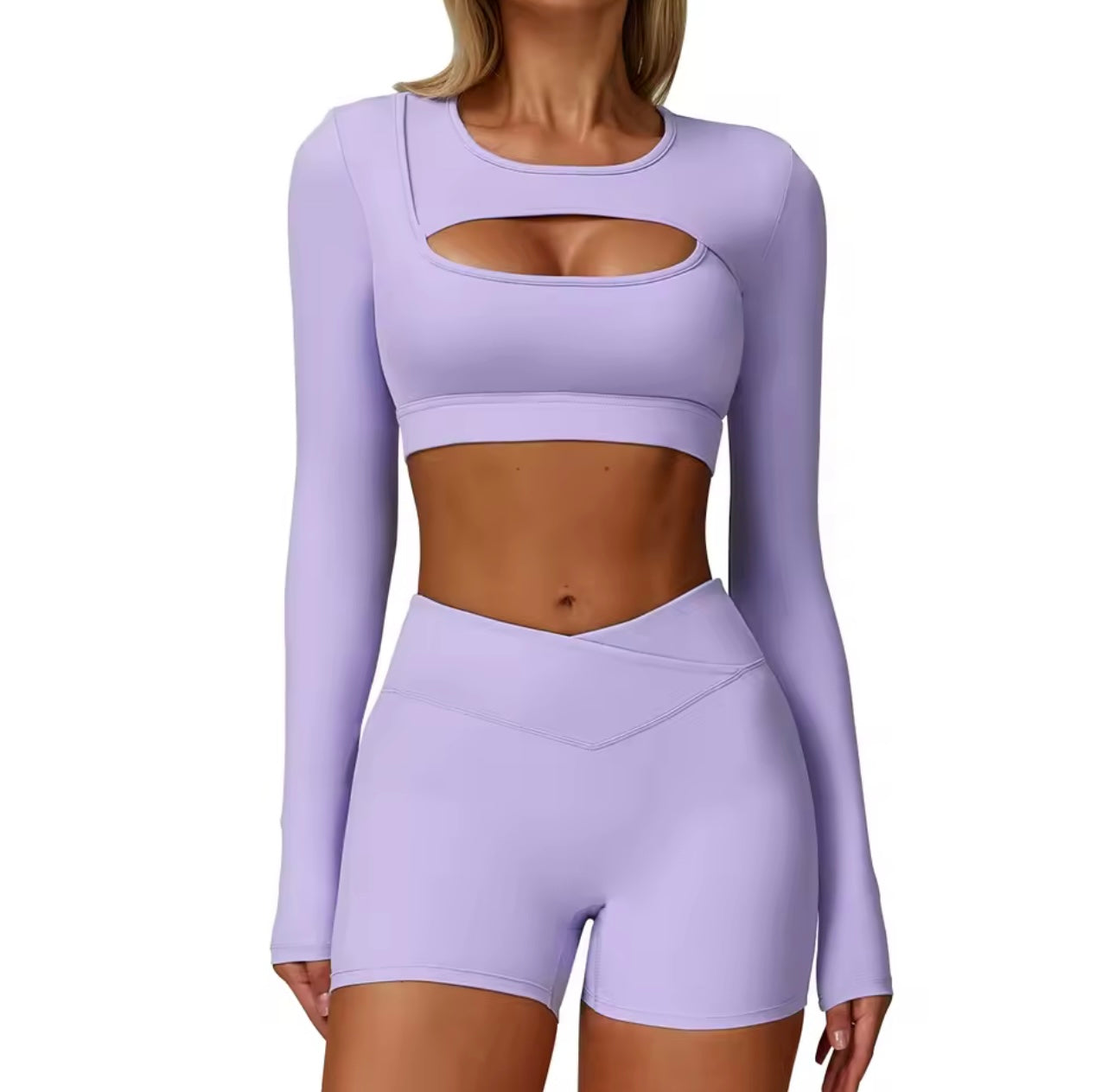 Women’s Autumn Yoga Long Sleeve Crop Top & Shorts Set