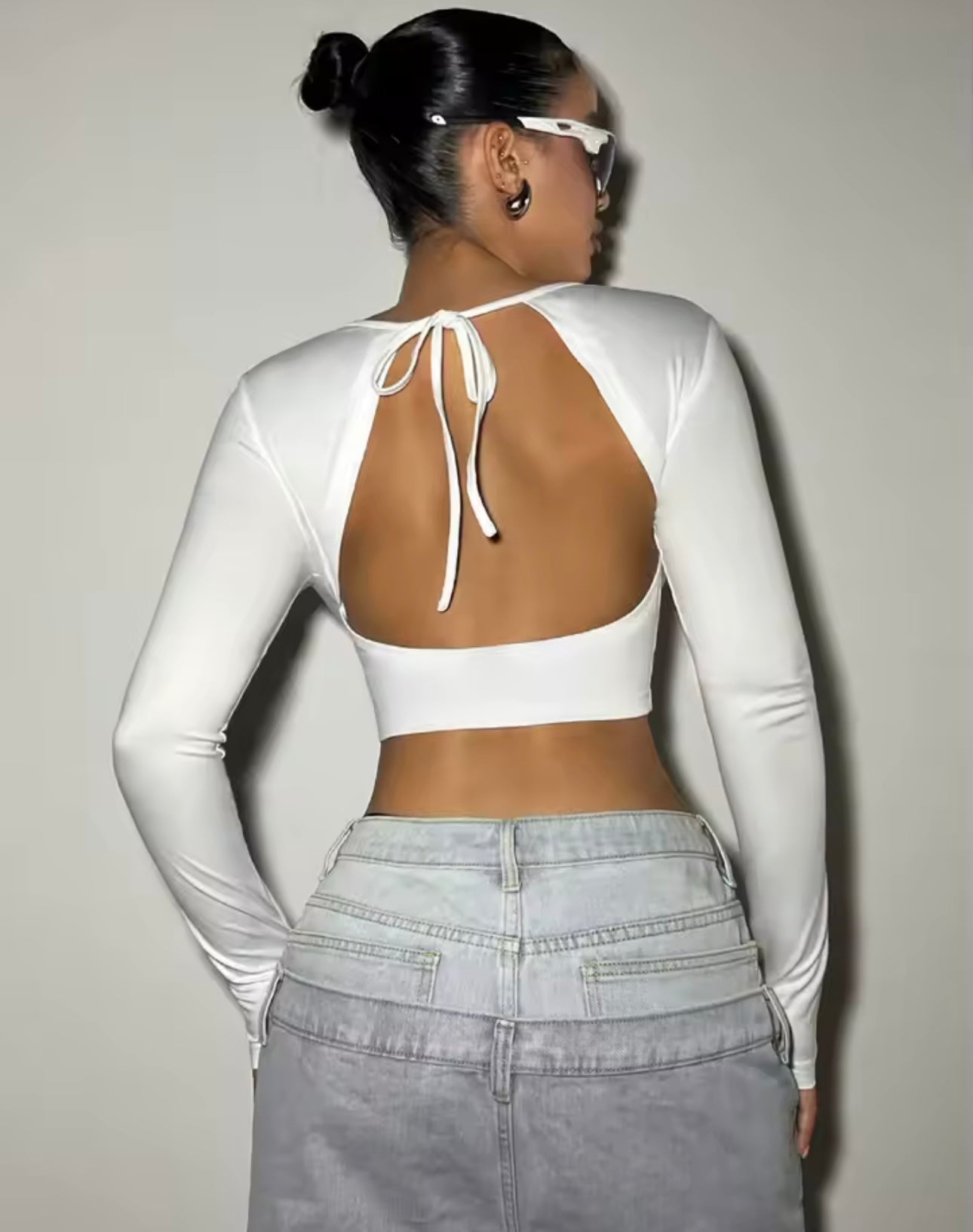 V-Neck Long Sleeve Crop Top